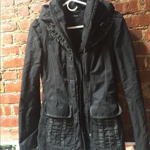 Tahari jacket w hood - black metallic fabric